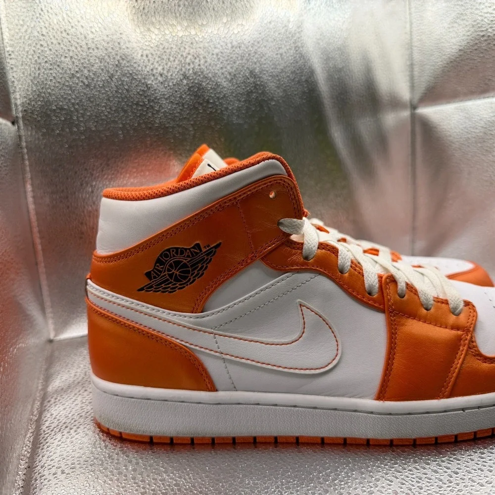 Size 12 Air Jordan 1 SE Mid Electro Orange White Mens Athletic Shoes‎ DM3531-800